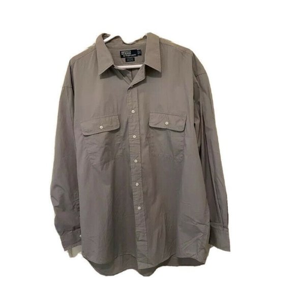 Polo Ralph Lauren Other - Polo Ralph Lauren Mens Whitfield Dress Shirt Gray Pockets 100% Cotton 17.5 34/35